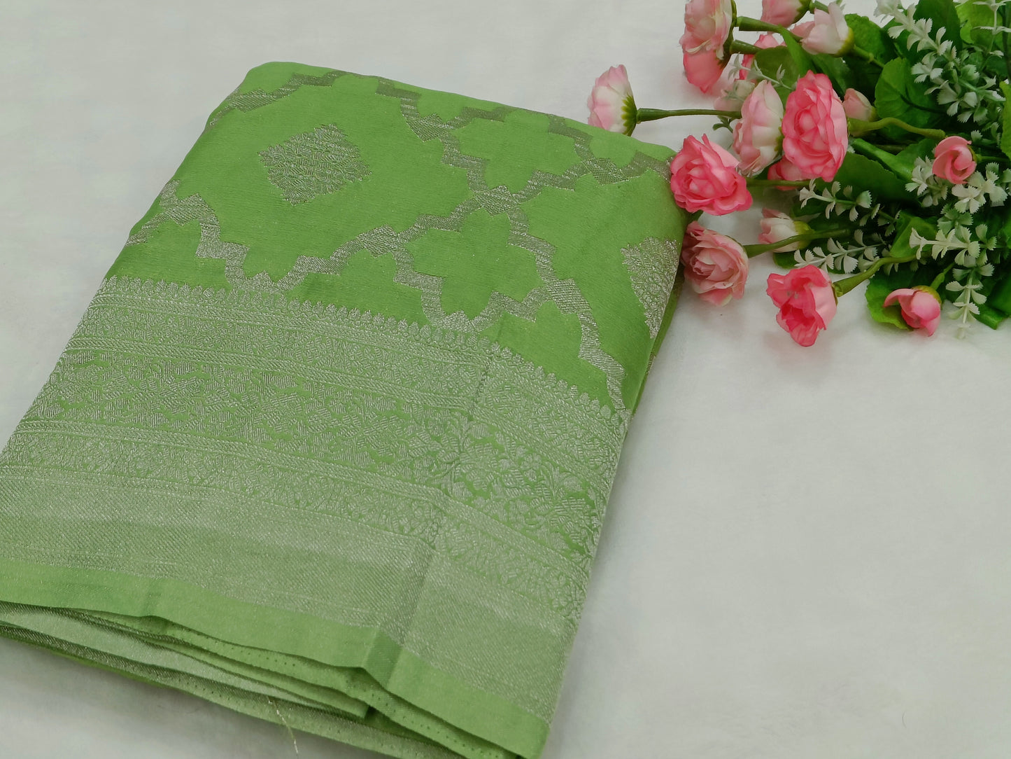 Mint Green Diamond Crape Banarasi saree