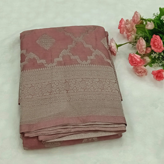 Onion Pink Diamond Crape Banarasi saree