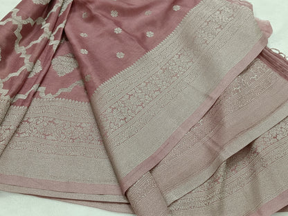 Onion Pink Diamond Crape Banarasi saree