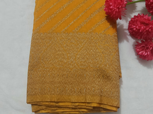 Yellow Lahariya Khadi Banarasi Saree