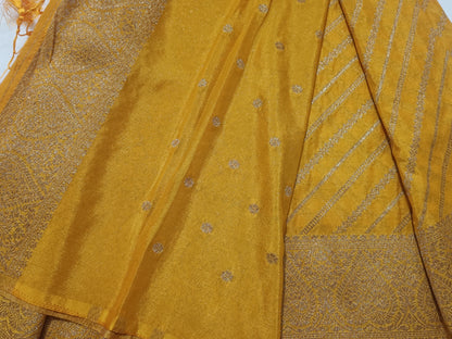 Yellow Lahariya Khadi Banarasi Saree