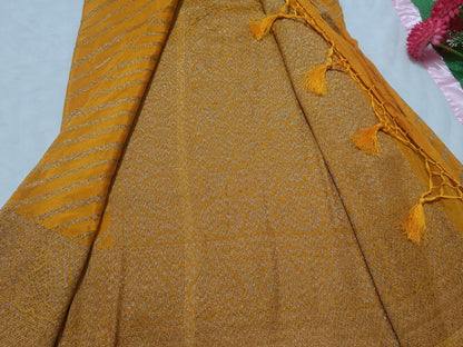 Yellow Lahariya Khadi Banarasi Saree