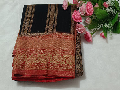 Black n Red Khadi Banarasi Saree