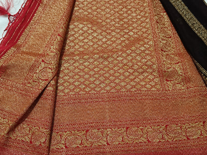 Black n Red Khadi Banarasi Saree