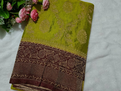 Mint Green Jaal Pure  Crape Banarasi saree