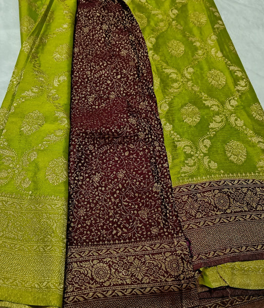 Mint Green Jaal Pure  Crape Banarasi saree