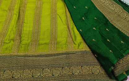 Lemon Yellow n Green Khadi Banarasi Saree