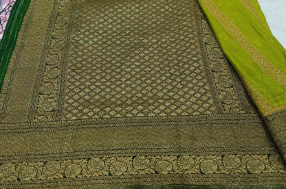 Lemon Yellow n Green Khadi Banarasi Saree