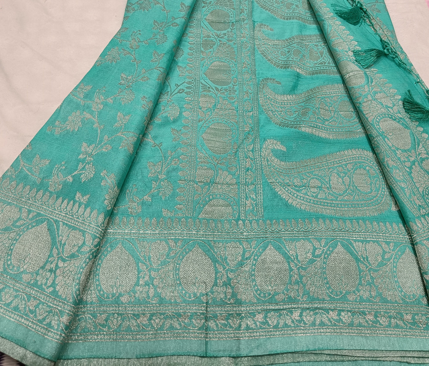 Sea Blue Jaal Pure Crape Banarasi saree