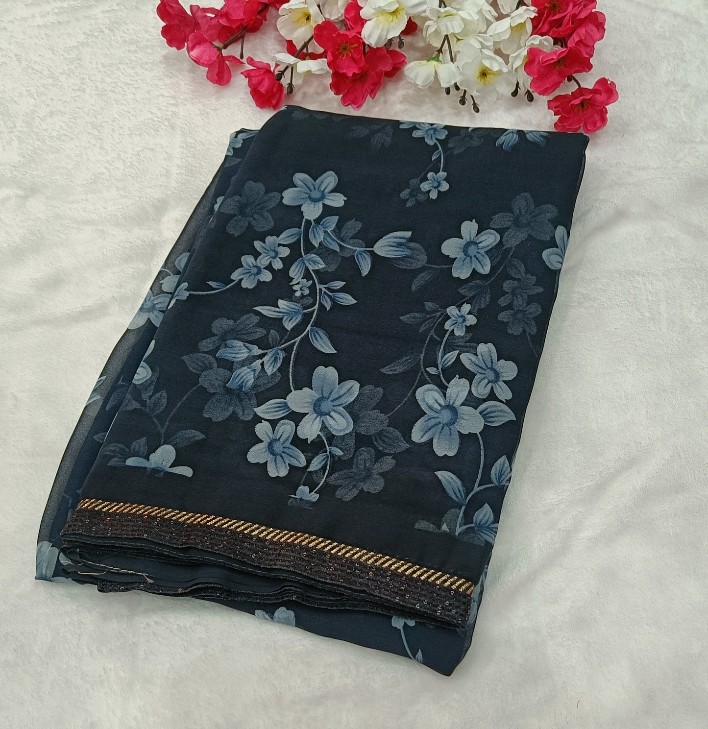 Black Floral Georgette saree