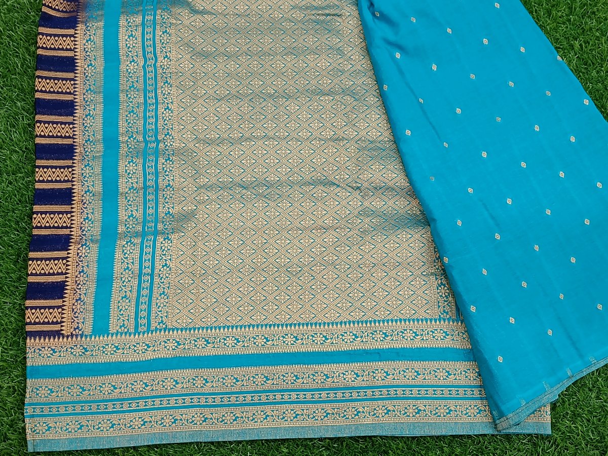 Navy Blue n SkyBlue Khadi Banarasi Saree