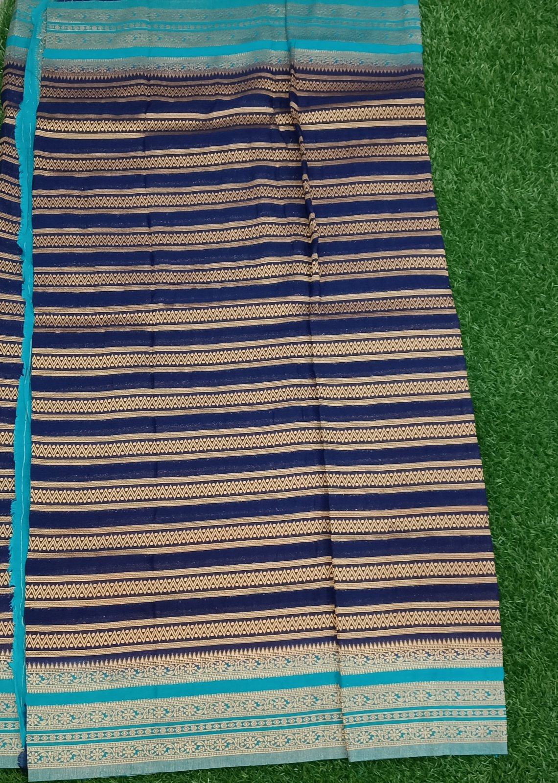 Navy Blue n SkyBlue Khadi Banarasi Saree