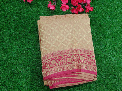 Beige n Pink Jaal Georgette Banarasi Saree