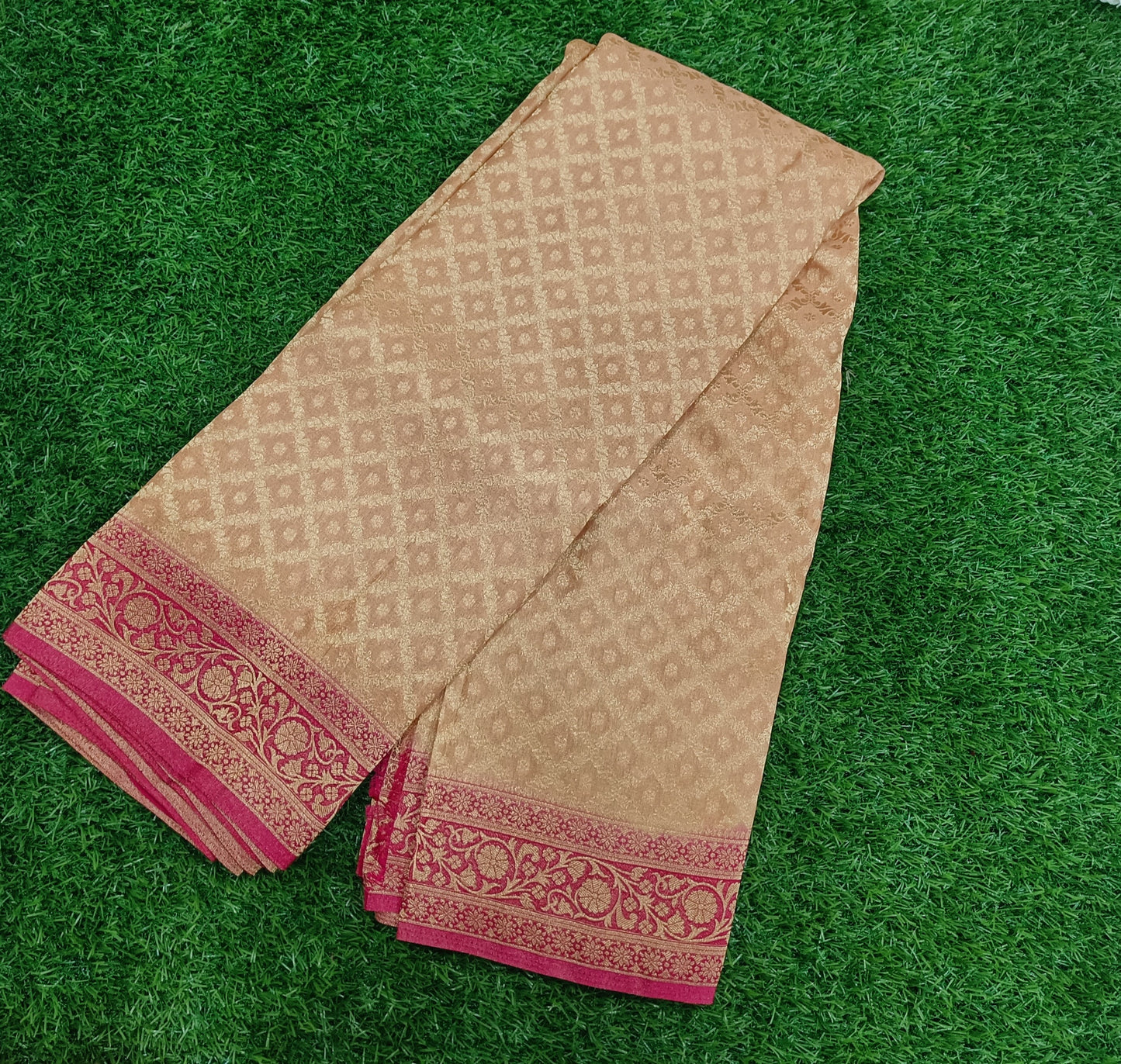 Beige n Pink Jaal Georgette Banarasi Saree