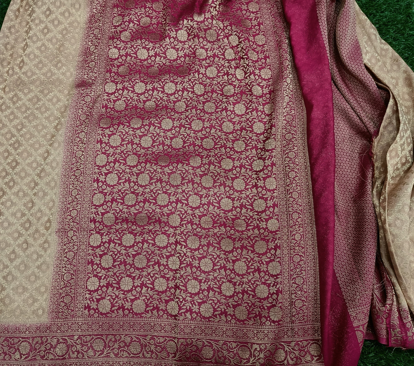 Beige n Pink Jaal Georgette Banarasi Saree