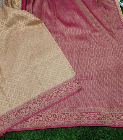 Beige n Pink Jaal Georgette Banarasi Saree