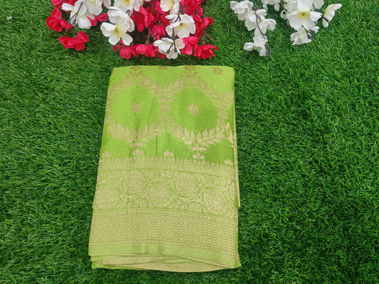 Mint Green Jaal Crape Banarasi saree