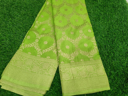 Mint Green Jaal Crape Banarasi saree