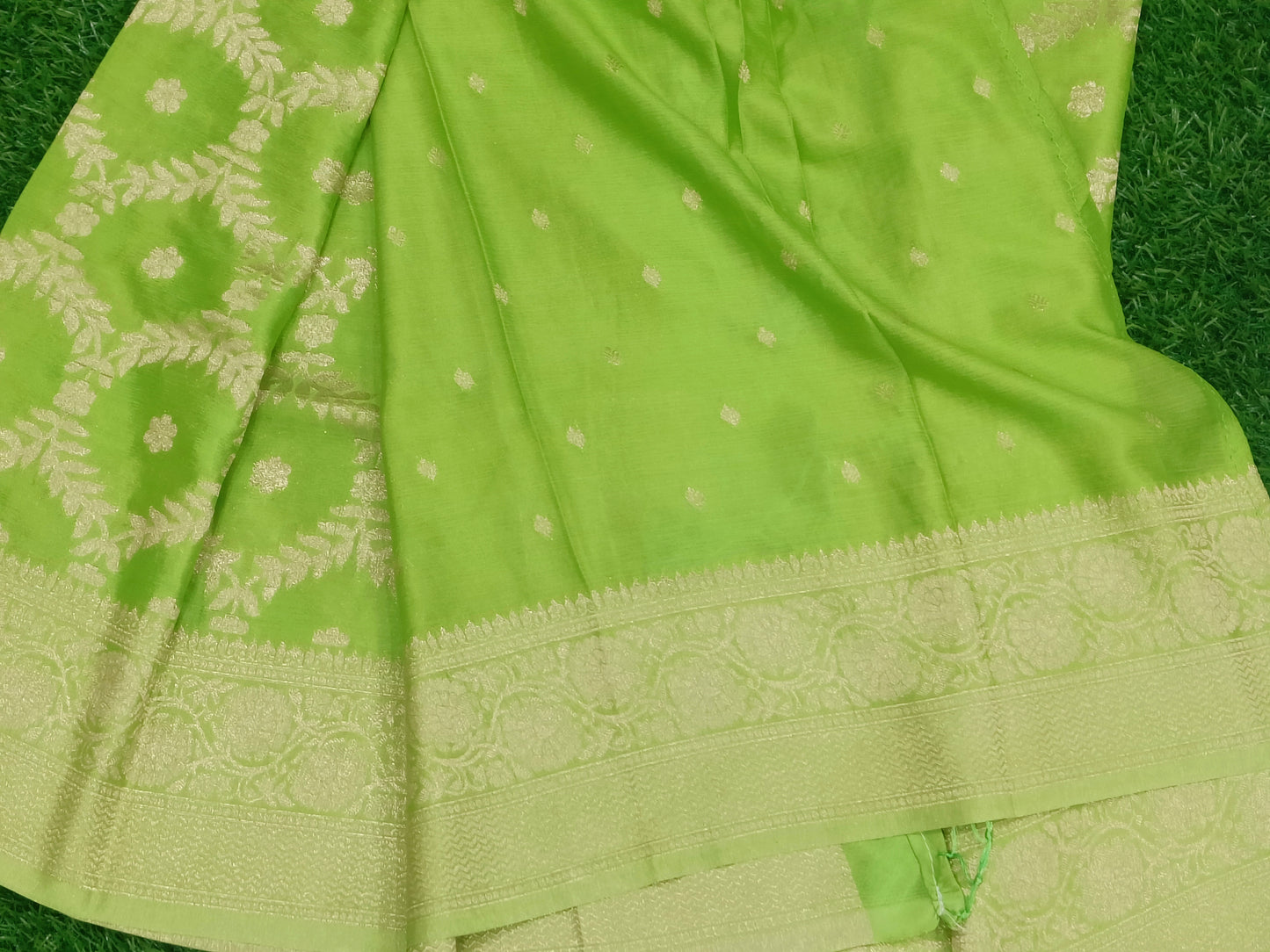 Mint Green Jaal Crape Banarasi saree