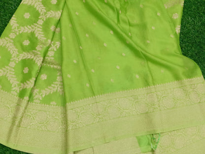 Mint Green Jaal Crape Banarasi saree