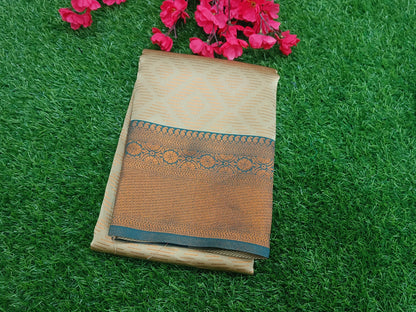 Beige and Green Soft Silk Saree