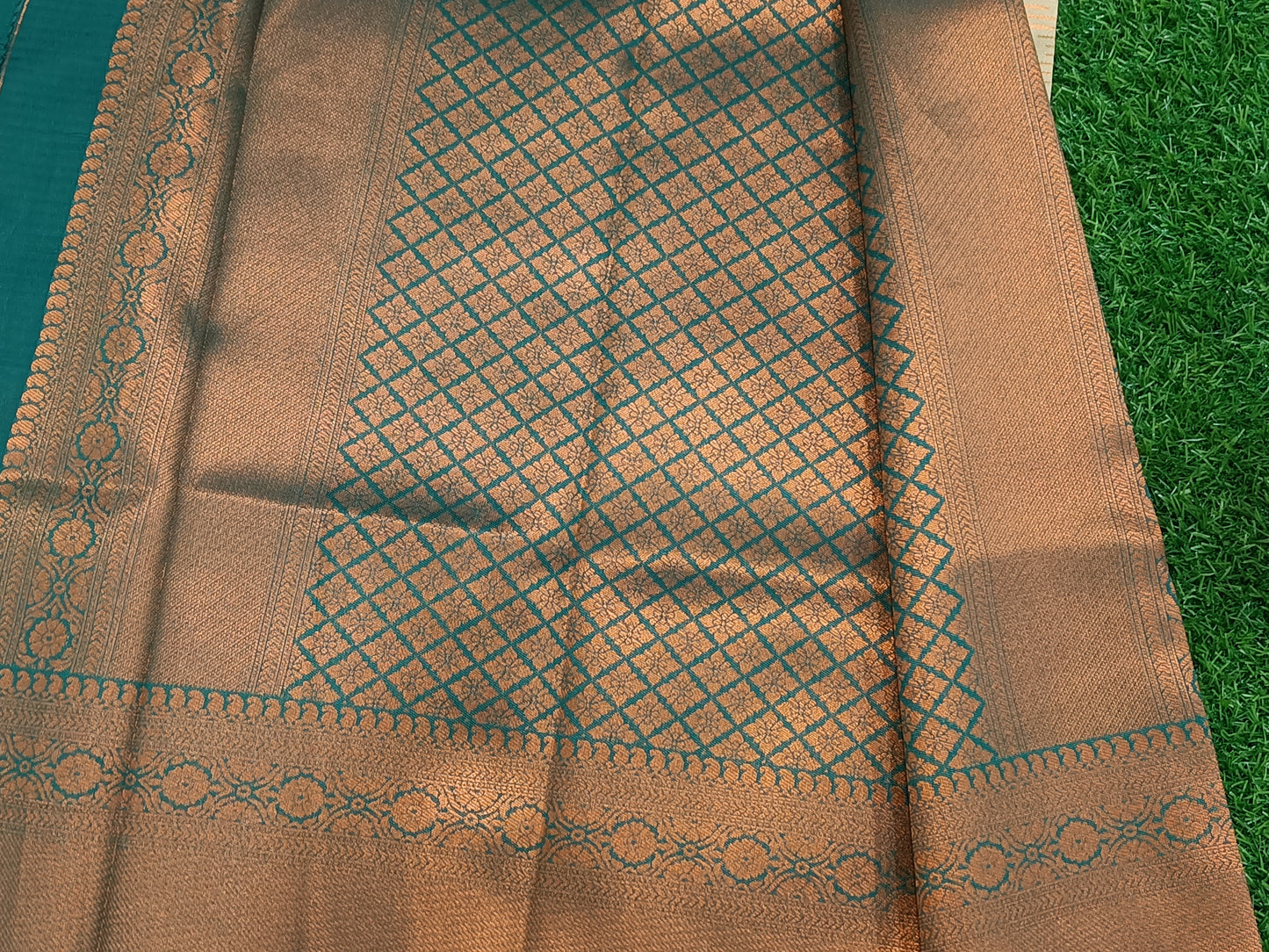 Beige and Green Soft Silk Saree