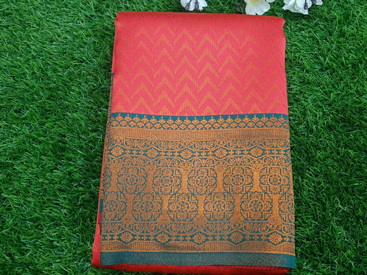 Rani Pink and Rama Green Soft Silk Saree