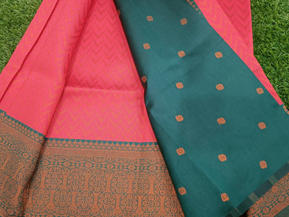 Rani Pink and Rama Green Soft Silk Saree