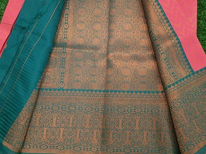 Rani Pink and Rama Green Soft Silk Saree