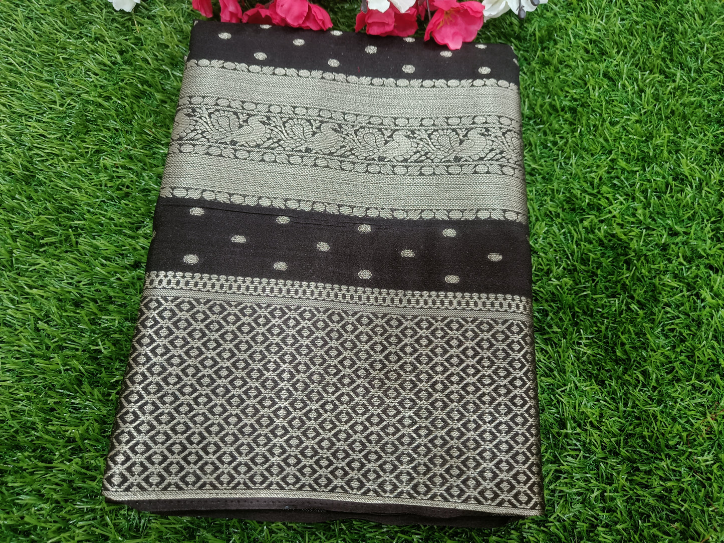 Blank n Silver Peacock Designer Crape  Banarasi saree