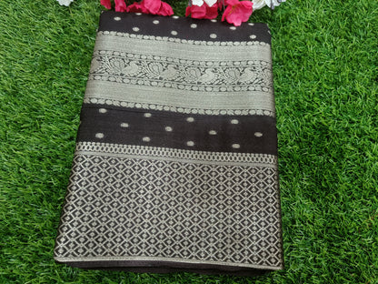 Blank n Silver Peacock Designer Crape  Banarasi saree