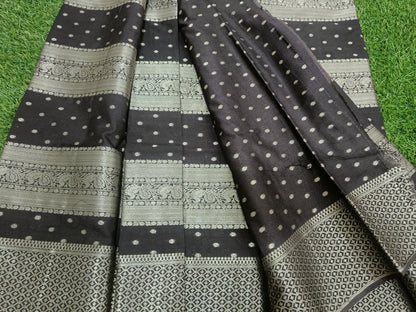 Blank n Silver Peacock Designer Crape  Banarasi saree