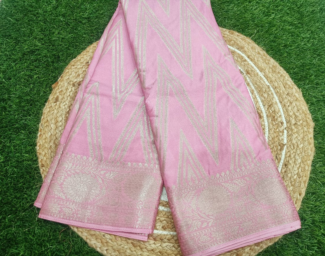 Baby Pink Crape Designer Banarasi saree