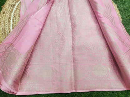 Baby Pink Crape Designer Banarasi saree