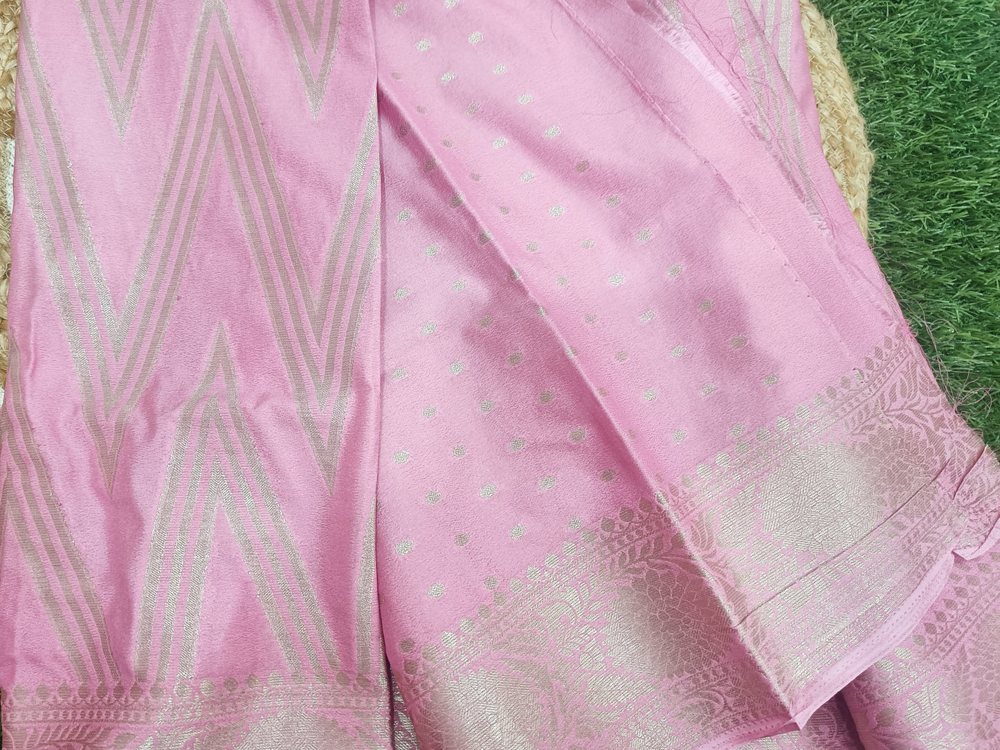 Baby Pink Crape Designer Banarasi saree