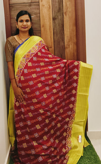 Maroon & Yellow Lahariya Pochampalli Designer Saree