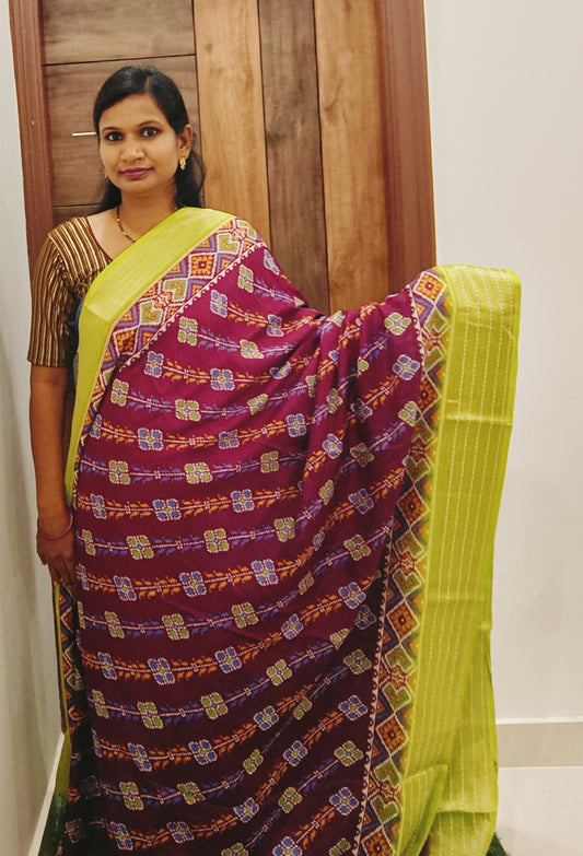 Wine & Yellow Lahariya Pochampalli Designer Saree