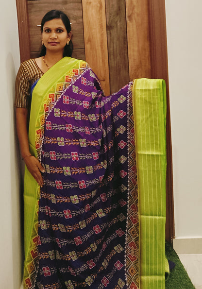 Purple & Yellow Lahariya Pochampalli Designer Saree