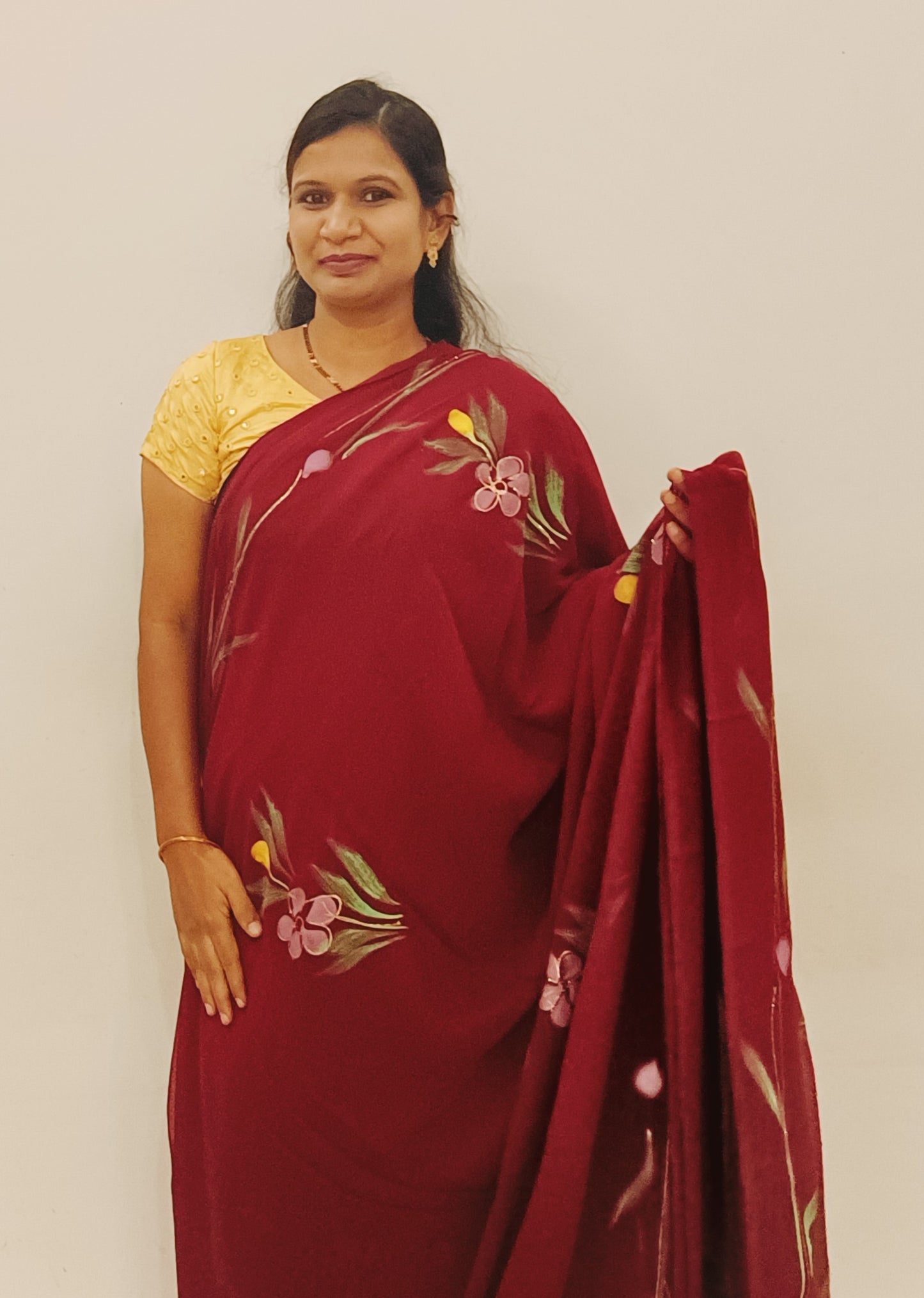 Maroon Brush paint Georgette Saree