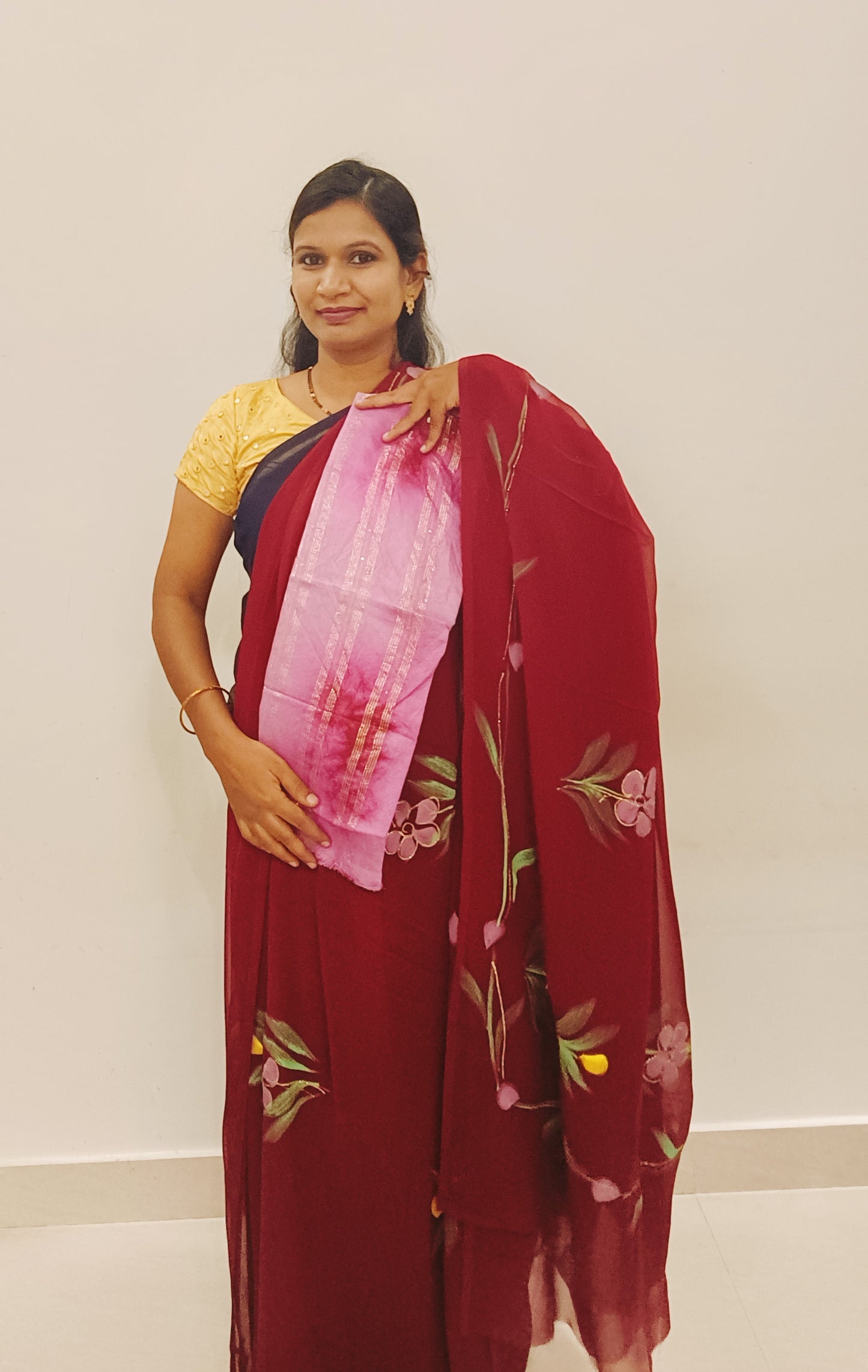 Maroon Brush paint Georgette Saree