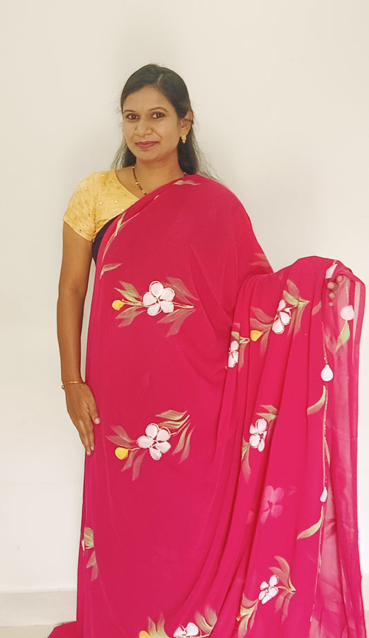 Pink  Brush paint Georgette Saree