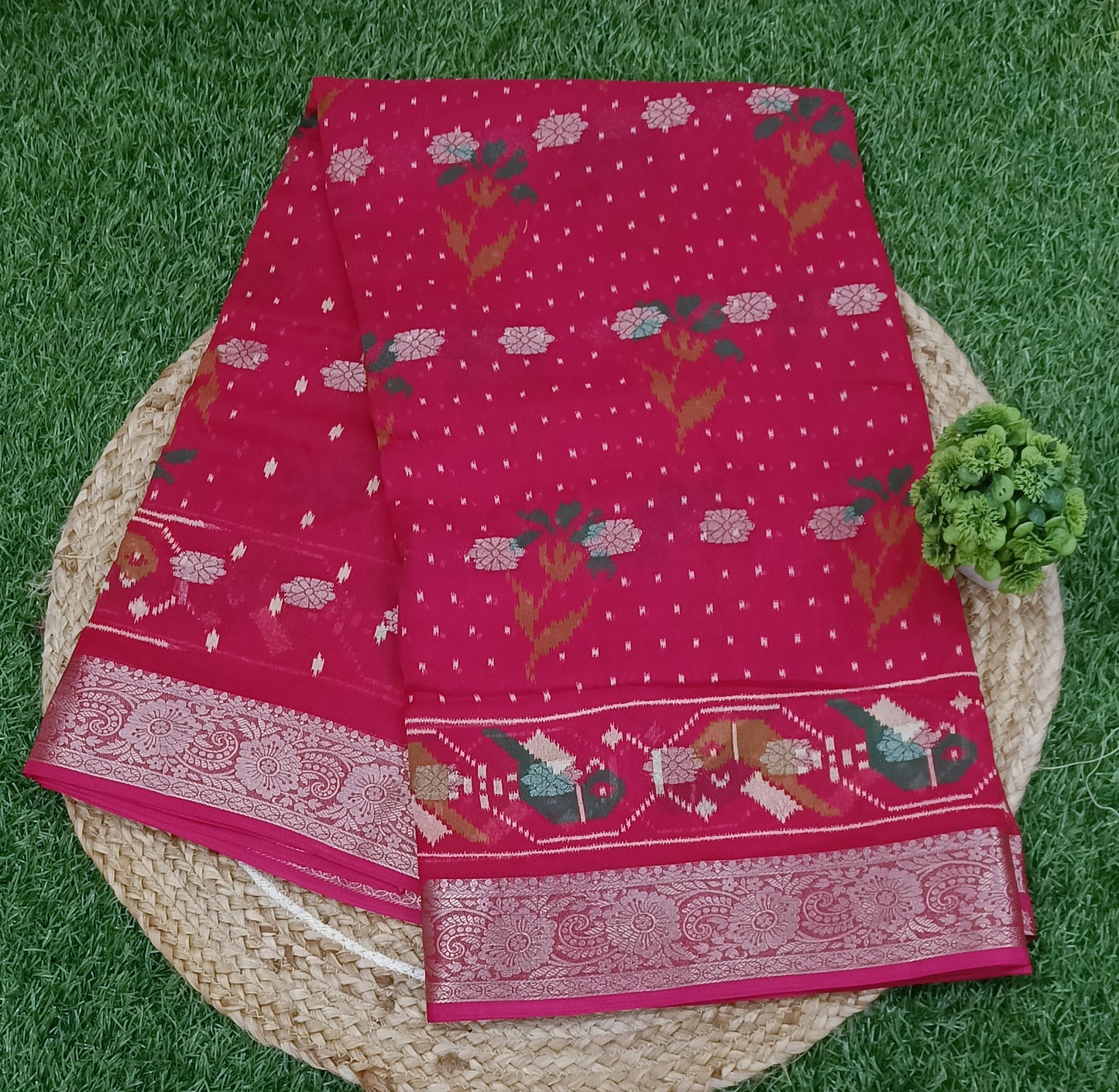 Rani Pink Bunai Semi Banarasi Georgette Saree