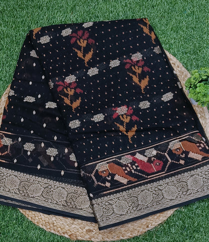 Dark Brown Bunai Semi Banarasi Georgette Saree