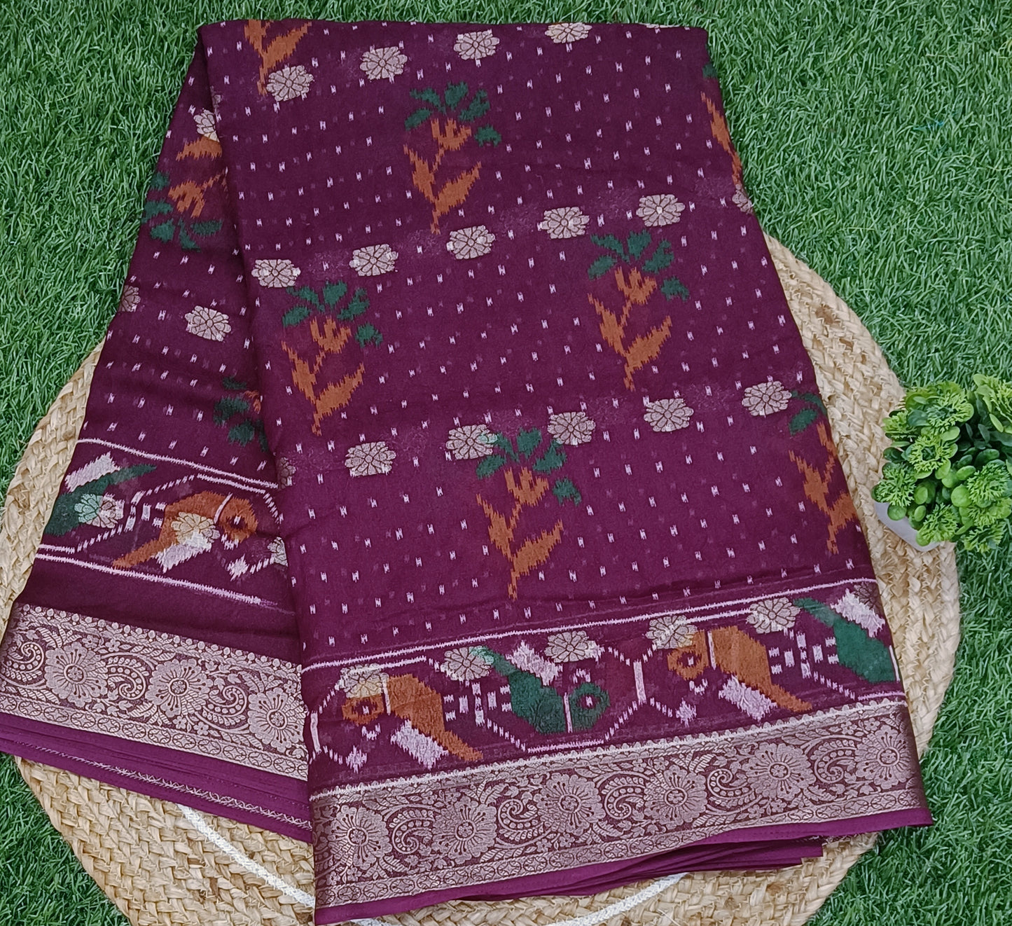 Wine Bunai Semi Banarasi Georgette Saree