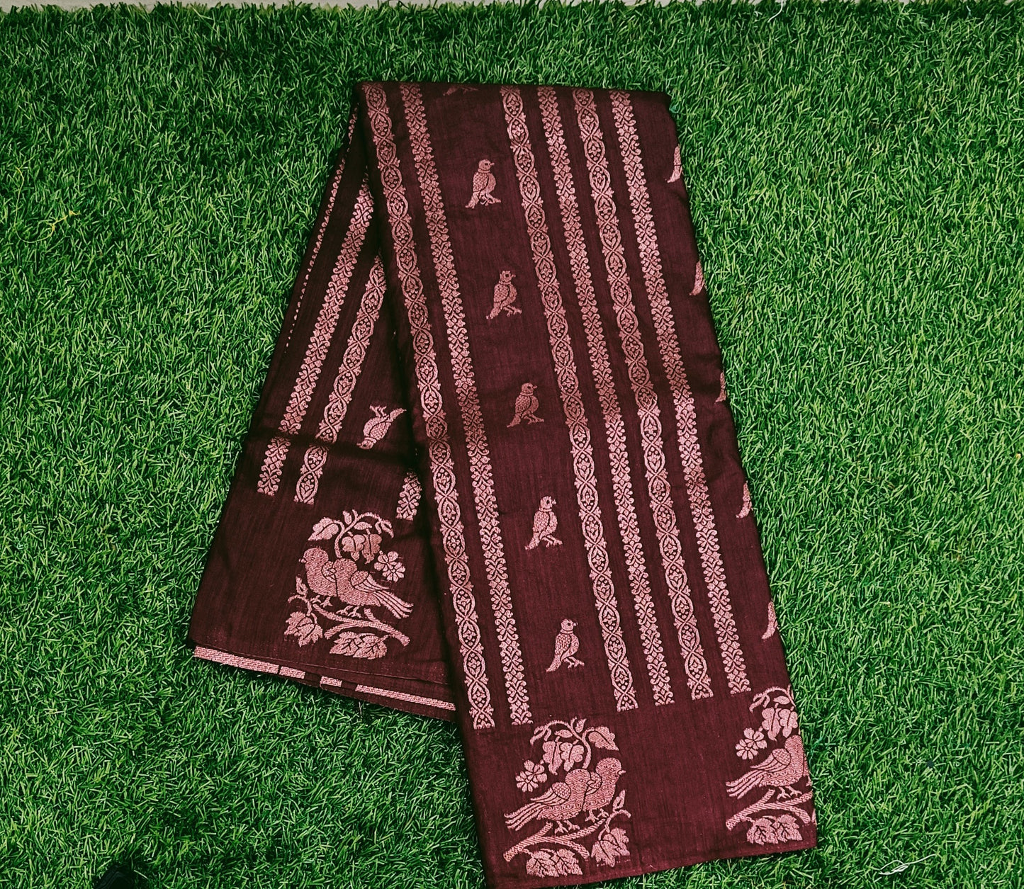 Maroon Bird Designer Khadi Banarasi Saree