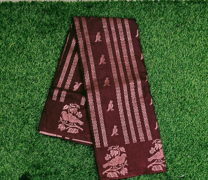 Maroon Bird Designer Khadi Banarasi Saree