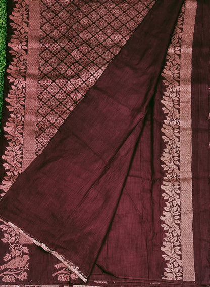 Maroon Bird Designer Khadi Banarasi Saree