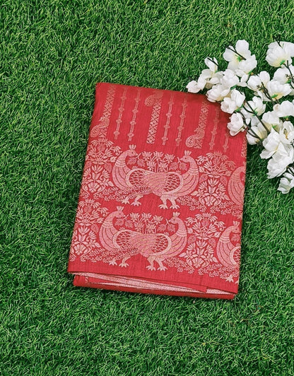 Rani Pink Peacock Designer Khadi Banarasi Saree