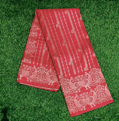 Rani Pink Peacock Designer Khadi Banarasi Saree