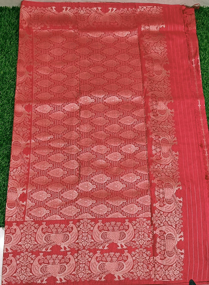 Rani Pink Peacock Designer Khadi Banarasi Saree